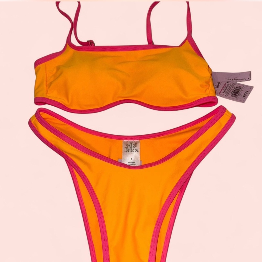 Wild Fable Orange and Pink Bikini Sporty High-Cut